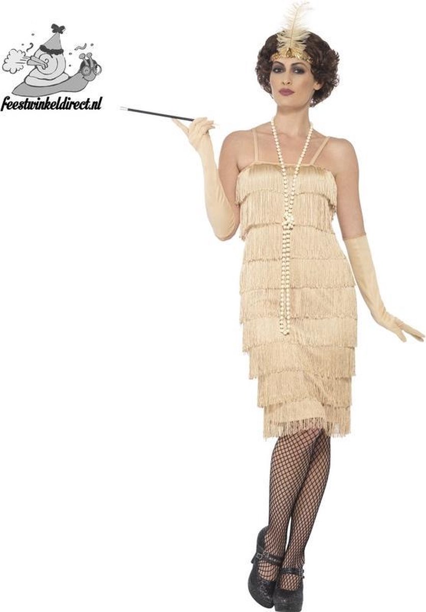 Flapper charleston 50' jurk lang goud-Maat:XL 