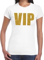 VIP goud glitter tekst t-shirt wit dames S