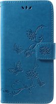 Shop4 - Huawei P Smart Plus Hoesje - Wallet Case Bloemen Vlinder Blauw