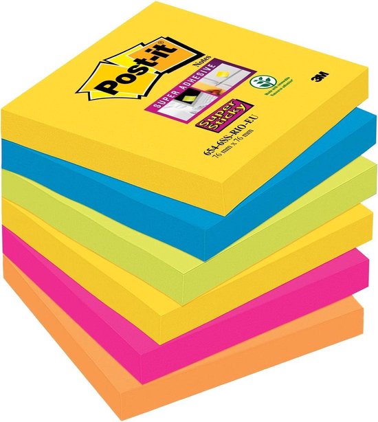 Post-it Super Sticky notes repositionnables Rio - 76X76mm - 90 feuilles - 6  blocs