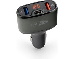 Caliber Autolader - Auto oplader - 2 USB poorten & 1 USB C Poort - Snellader - QC 3.0 2.4A - Geschikt voor o.a. Smartphone - Universeel (PS54)