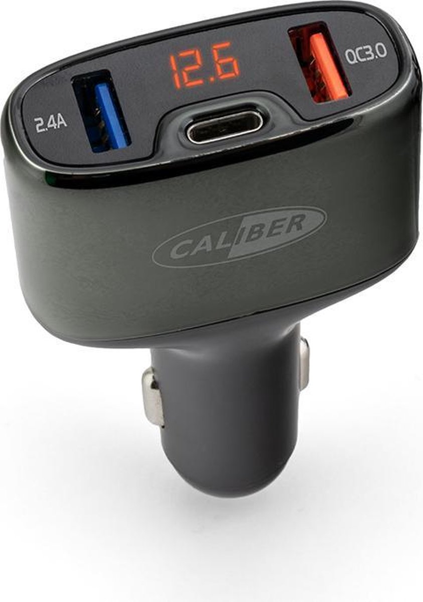 Caliber Autolader - Auto oplader - 2 USB poorten & 1 USB C Poort - Snellader - QC 3.0 2.4A - Geschikt voor Apple iPhone en Samsung - Universeel (PS54) - Caliber