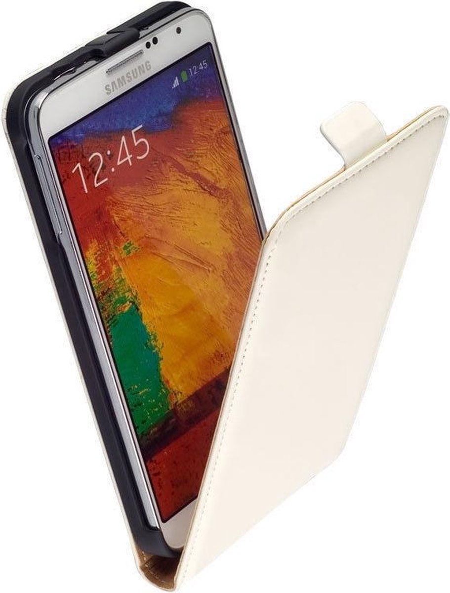Lederen Flip Case Hoesje Samsung Galaxy NEO N7505 Creme Wit