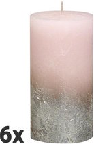 Metallic Rustieke stompkaars Fading champagne 130/68 Pastel roze / Zilver