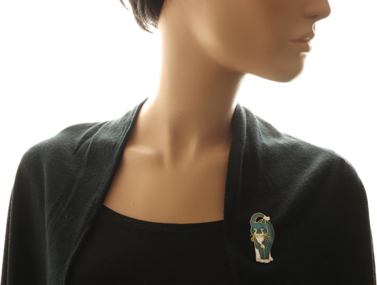 Broche Vintage exclusive Behave ® pour femme | Chat bleu pétrole | Épingle décorative en émail chat | Épingle d'écharpe | 4,5 cm | Édition limitée