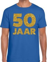 50 Jaar glitter verjaardag t-shirt blauw heren 2XL