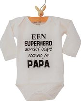 Baby Rompertje tekst eerste Vaderdag cadeau |  Een superhero zonder cape noem je papa | lange mouwen | wit zwart | maat 98-104 | mooiste cadeautje kind liefste lief leukste mijn is