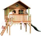 AXI Sophie Speelhuis in Bruin/Groen - Met Verdieping en Groene Glijbaan - FSC hout - Speelhuisje op palen met veranda - Speeltoestel voor de tuin