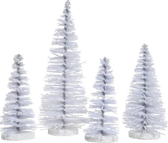 Onnauwkeurig kom Indica 4x Witte kleine kunst kerstboompjes met glitter 15 cm - Miniboompjes  kerstdorp | bol.com