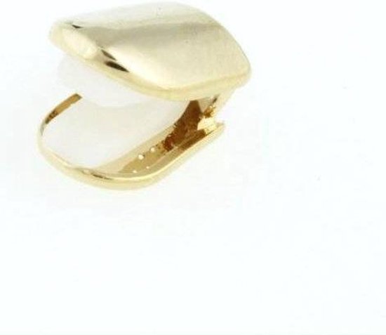 Gouden grillz met een witte binnenzijde.