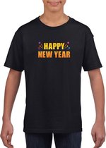 Oud en nieuw shirt Happy new year zwart heren - Nieuwjaars kleding XL (158-164)