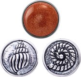 Quiges - Chunk 18mm Click Button Drukknoop Set van 3 Stuks Glitter Natuursteen met Schelpen - EBCMSET004