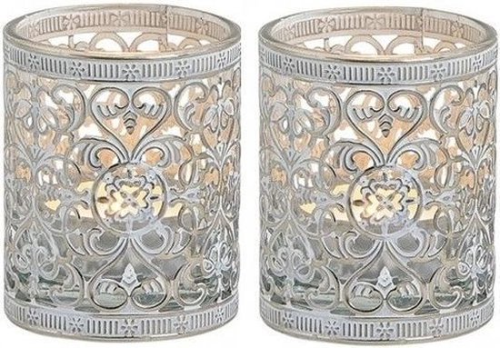 2x Waxinelicht/theelicht houders zilver antiek 7 cm - Woonaccessoires/woondecoraties kaarsenhouders