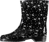 Bottes de pluie mi-hautes pour femmes noires avec imprimé étoiles grises - Bottes en caoutchouc / bottes de pluie pour femmes 37