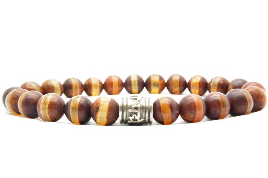 Beaddhism - Armband - Dzi Striped Brown - Guru - 8 mm - 21 cm