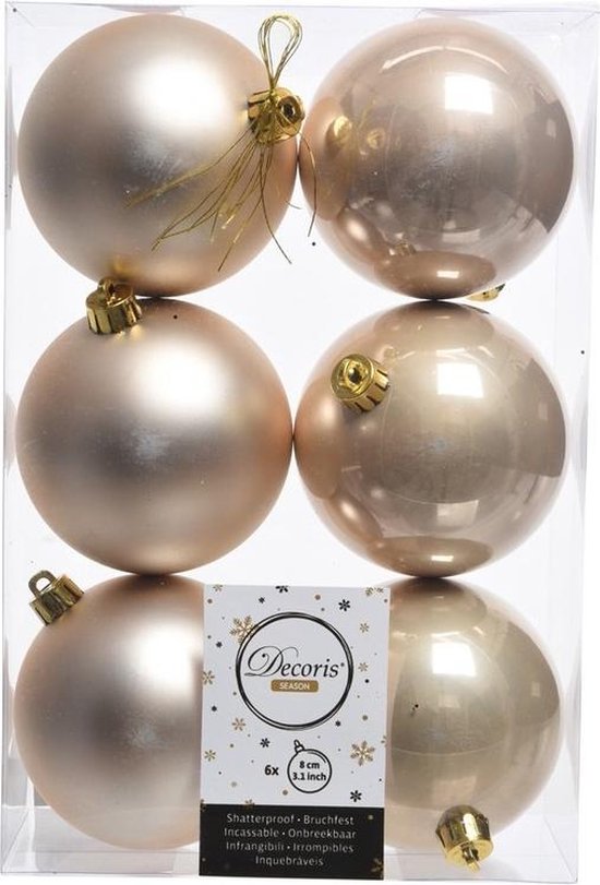 Makkelijk in de omgang Begeleiden het beleid Decoris Kerstballen - 6st - champagne kunststof - mat/glans - 8 cm | bol.com