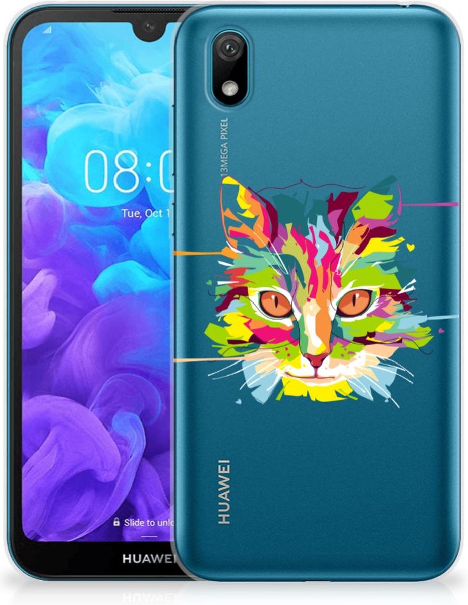 Back Cover voor Huawei Y5 (2019) Telefoonhoesje met Naam Cat Color