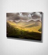 Valleys Mountains Plains Green Grass - 100 x 70 cm - Landschap - Schilderij - Canvas - Slaapkamer - Wanddecoratie  - Slaapkamer - Foto op canvas