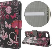 Vlinder zwart roze book case wallet hoesje Iphone 7