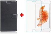 Iphone 7 zwart agenda hoesje + Glas screenprotector