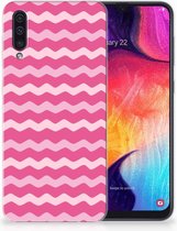 Geschikt voor Samsung Galaxy A50 Siliconen Hoesje Waves Pink