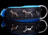 Dog's Companion - Leren halsband Bull Terriër - Lengte: 55cm (45-53cmx40 mm), Kleur: Zwart / Blauw