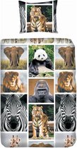 Snoozing Wildlife - Flanel - Dekbedovertrek - Eenpersoons - 140x200/220 cm + 1 kussensloop 60x70 cm - Multi kleur