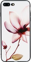 Luxe 3D Bloemen Flower Cover voor iPhone 7 Plus | iPhone 8 Plus | Hoogwaardig TPU | Soft case zacht | Roze - Wit hoesje