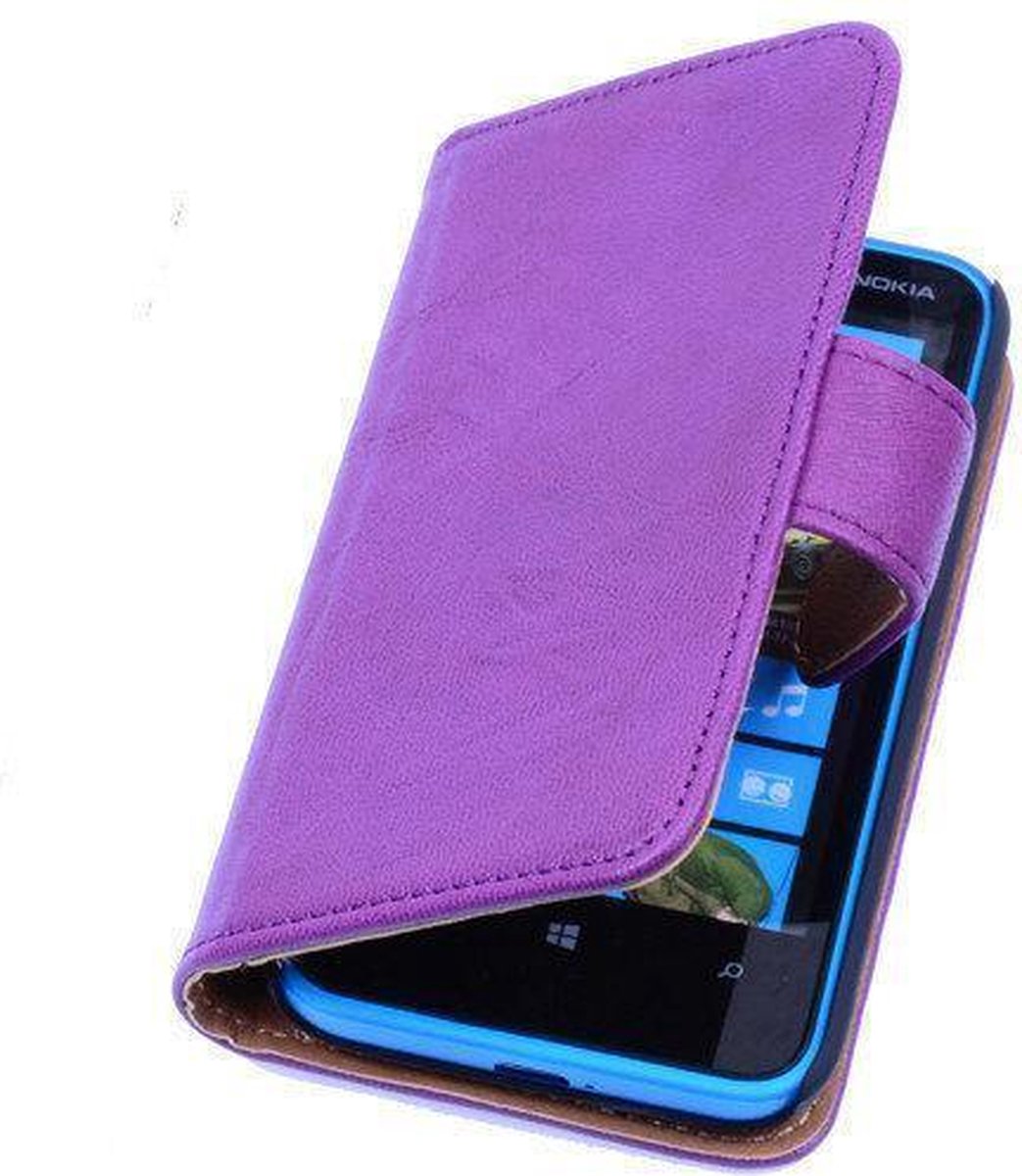 BestCases Lila Luxe Echt Lederen Book Wallet Hoesje Nokia Lumia 625