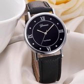Hidzo Horloge Geneve Platinum ø 37 mm - Zwart - In horlogedoosje