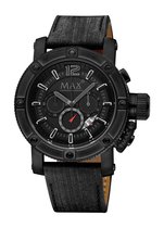 Max Chronograph 5-MAX661 - Heren horloge  - Echt lederen band - Zwart - ø 47 mm