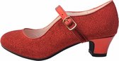 Spaanse Prinsessen schoenen rood glitter maat 37 (binnenmaat 23,5 cm) bij jurk