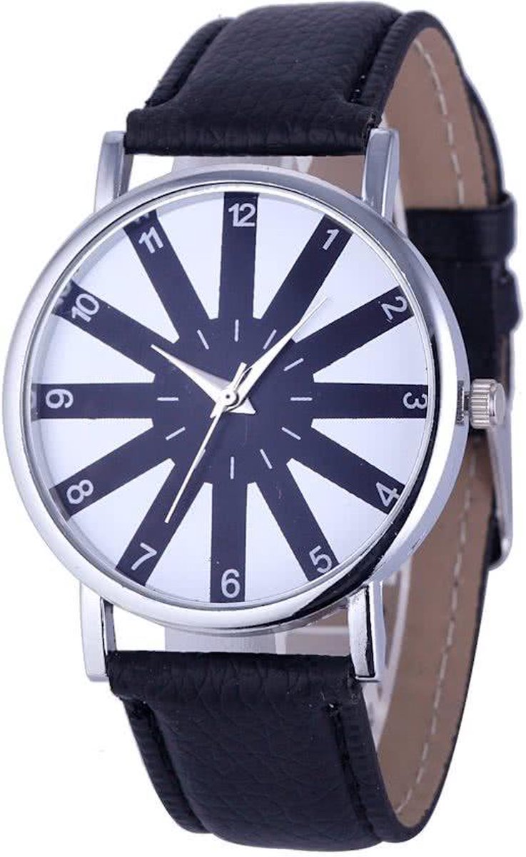 Hidzo Horloge Stripes Ø 37 mm - Zwart - In horlogedoosje