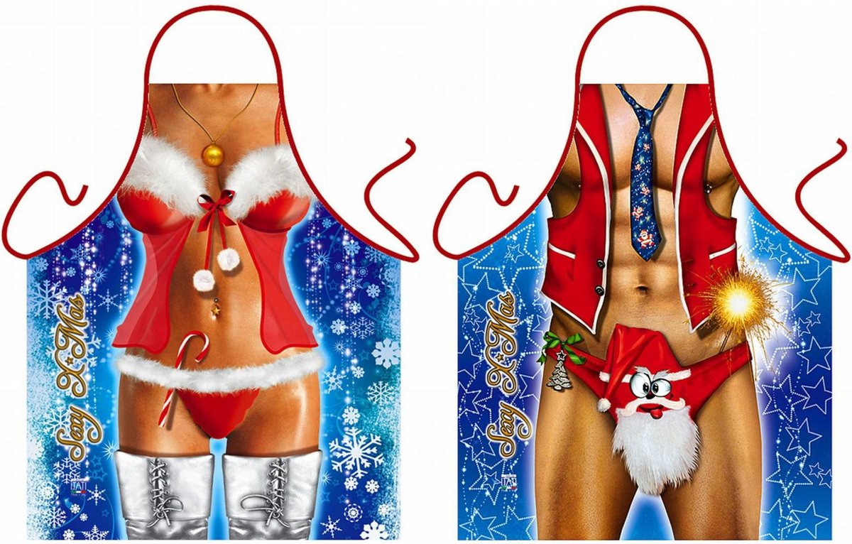 Kerstman en Kerstvrouw sexy Grappig Leuk Schort Keukenschort