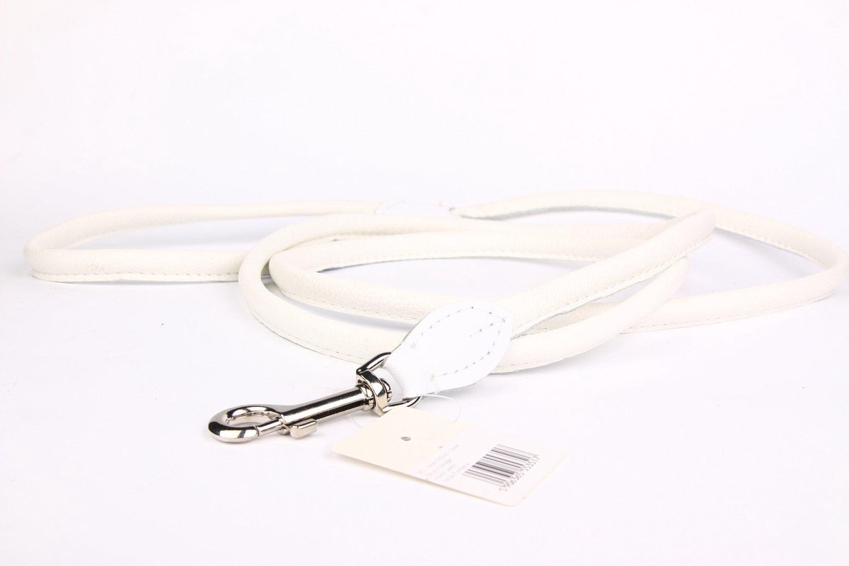 Dog’s Companion – Leren riemen (rond) – Lengte: 180cm (12 mm), Kleur: Wit