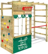 WICKEY klimtoestel outdoor speeltoestel Smart Action met groen zeil, speeltoestel met klimwand, basketbalring & speelaccessoires voor kinderen in de tuin van hout