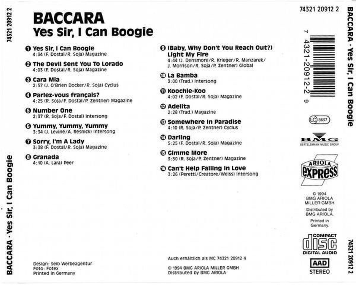 Yes Sir, I Can Boogie, Baccara CD (album) Muziek