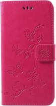Shop4 - iPhone Xr Hoesje - Wallet Case Bloemen Vlinder Donker Roze