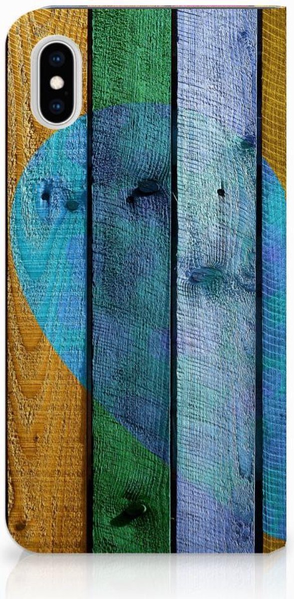 Apple iPhone Xs Max Book Wallet Case Wood Heart - Cadeau voor je Vriend