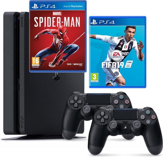Sony Playstation 4 Slim 1TB incl. Spider-Man + FIFA 19 + 2 controllers |  bol.com