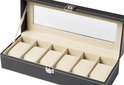 Horlogebox - Zwart Leer - Geschikt voor 6 stuks