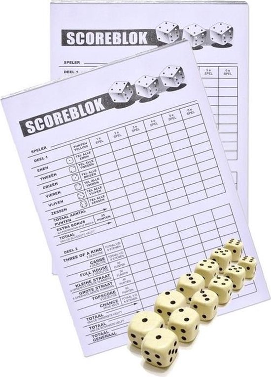 Thumbnail van een extra afbeelding van het spel 2x Scoreblok Yahtzee - inclusief 12 dobbelstenen - dobbelspel
