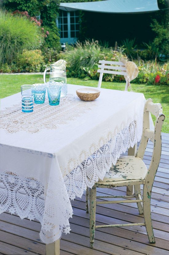 Dek de tafel Versnipperd Afgekeurd Lavandoux - Vinyl Crochet Tafelkleed 150x264 cm - Wit | bol.com