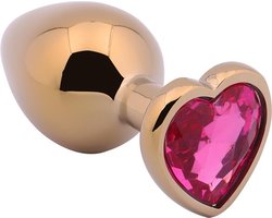 Banoch - Buttplug Coeur d'Or Rose Small - Goud Metaal - Hart - Diamant Steen Roze
