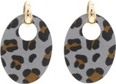 Oorbellen met Panterprint - Luipaard Oorhangers - Ovaal - 6,5x4 cm - Grijs - Musthaves