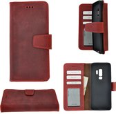 Pearlycase Echt Leder Antiek bordeaux rood Bookcase Hoesje voor Samsung Galaxy S9 Plus