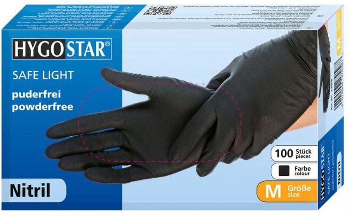 Hygostar wegwerp handschoenen nitril poedervrij zwart maat S - 100 stuks