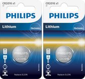 2 Stuks - Philips CR2016 3v lithium knoopcelbatterij