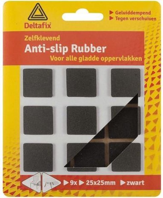 Deltafix - Zelfklevend anti-slip Rubber - 25x25mm - 9 stuks - zwart - Voor alle gladde oppervlakken