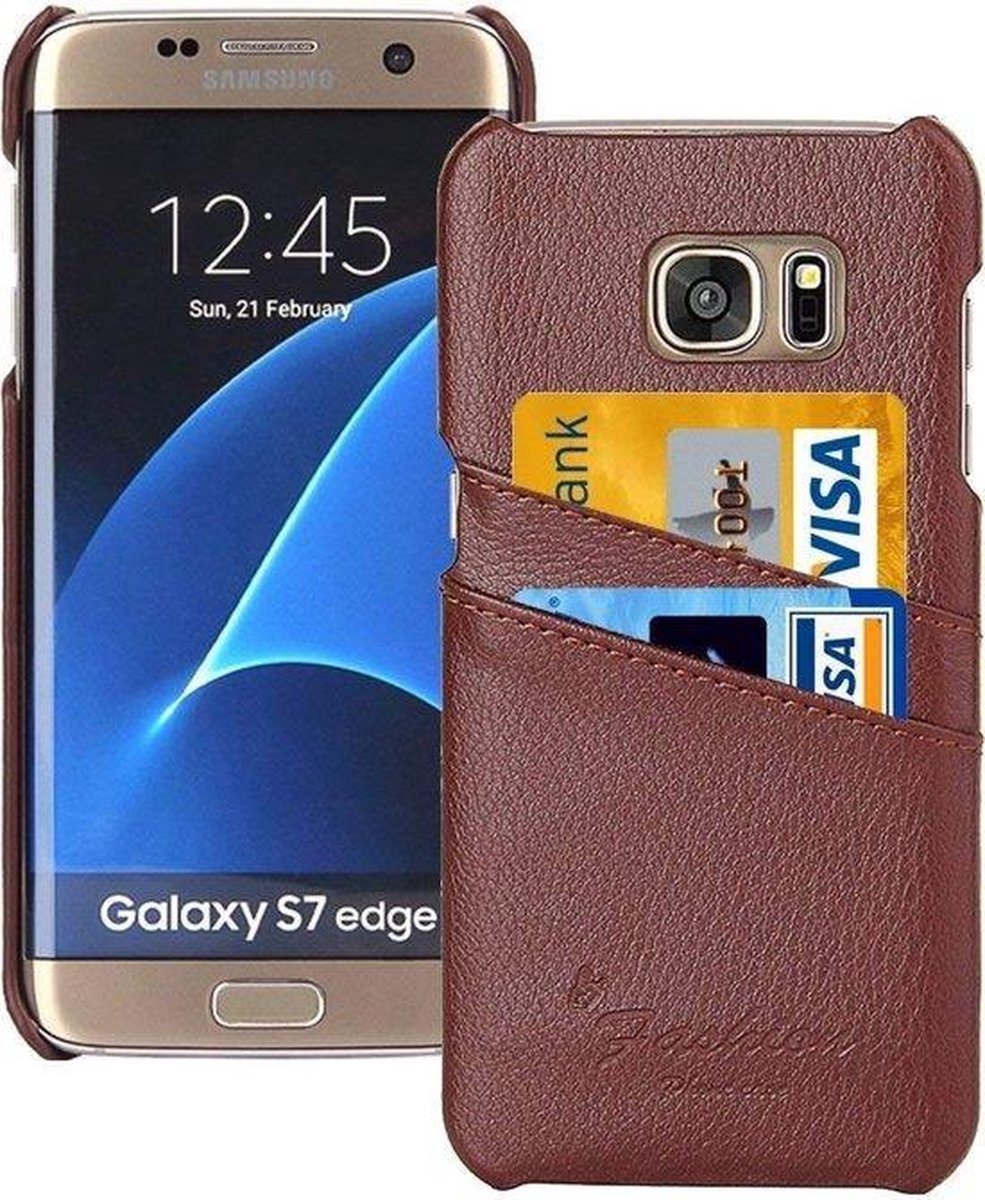 DrPhone Samsung S7 Edge Premium Card Case - PU Leren Hoes - Pinpas Case- Kaart Hoesje - Bruin